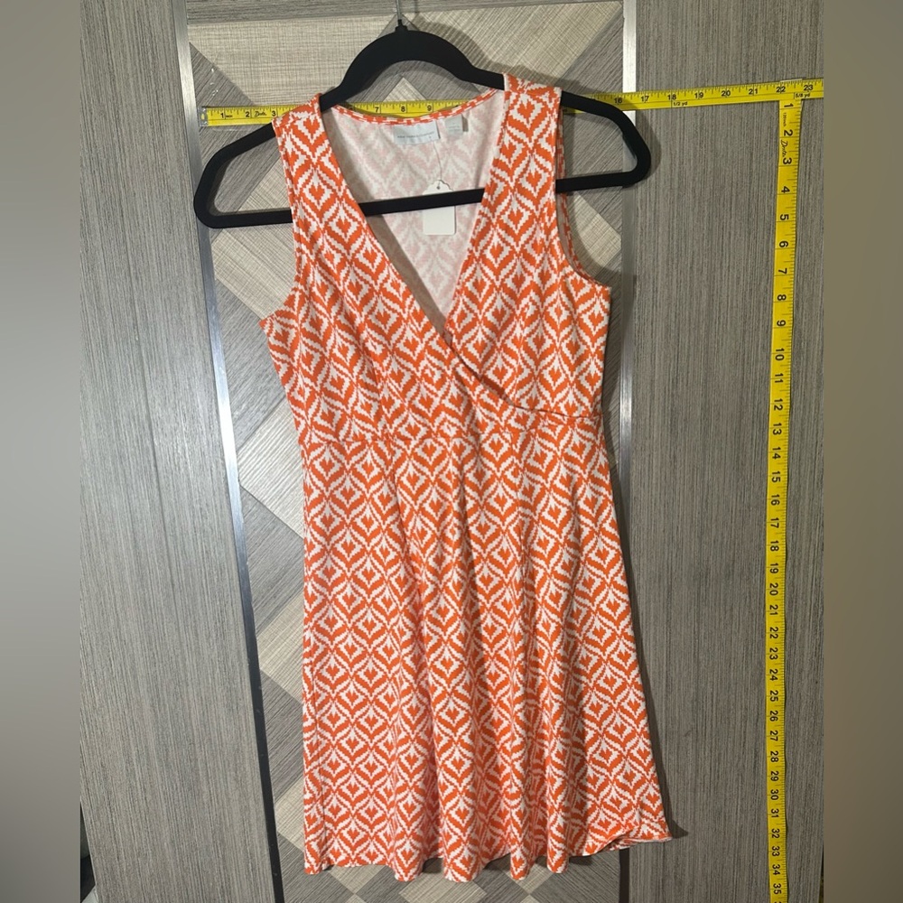 New York & Company Orange and White Midi Dress